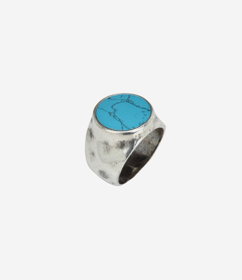 Sterling Silver Hammered Signet Ring with Turquoise Stone