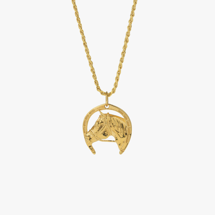 Gold Lucky Horseshoe Pendant Necklace