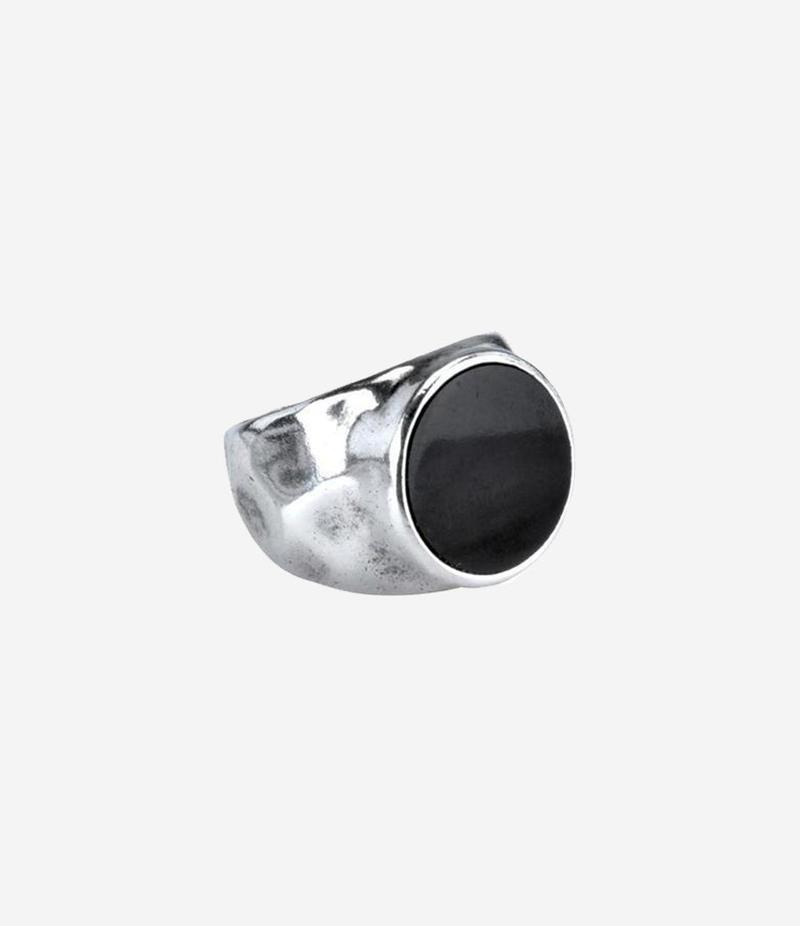 Sterling Silver Hammered Signet Ring with Black Onyx Stone