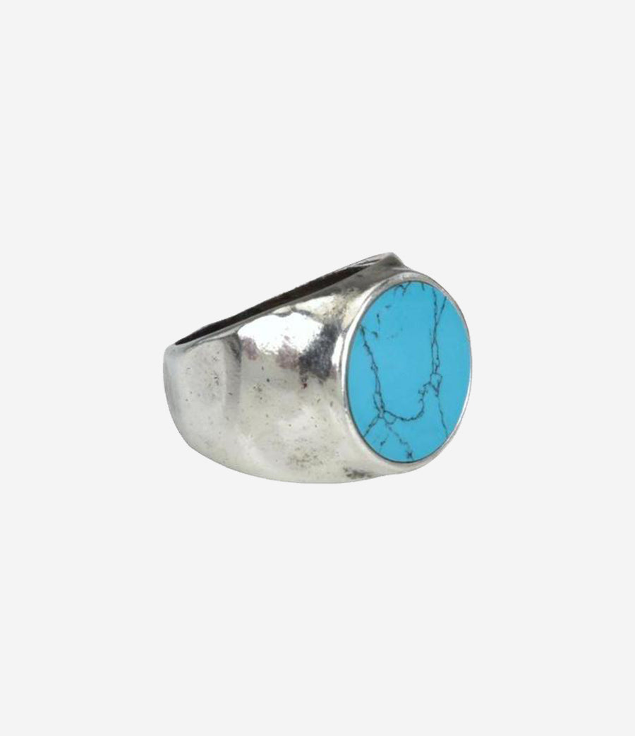 Sterling Silver Hammered Signet Ring with Turquoise Stone