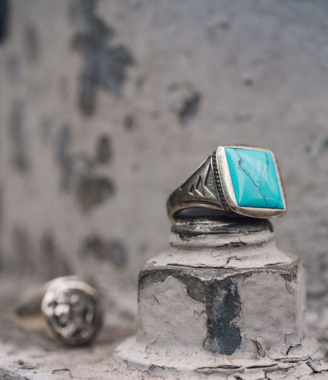 Sterling Silver Vintage Turquoise Signet Ring