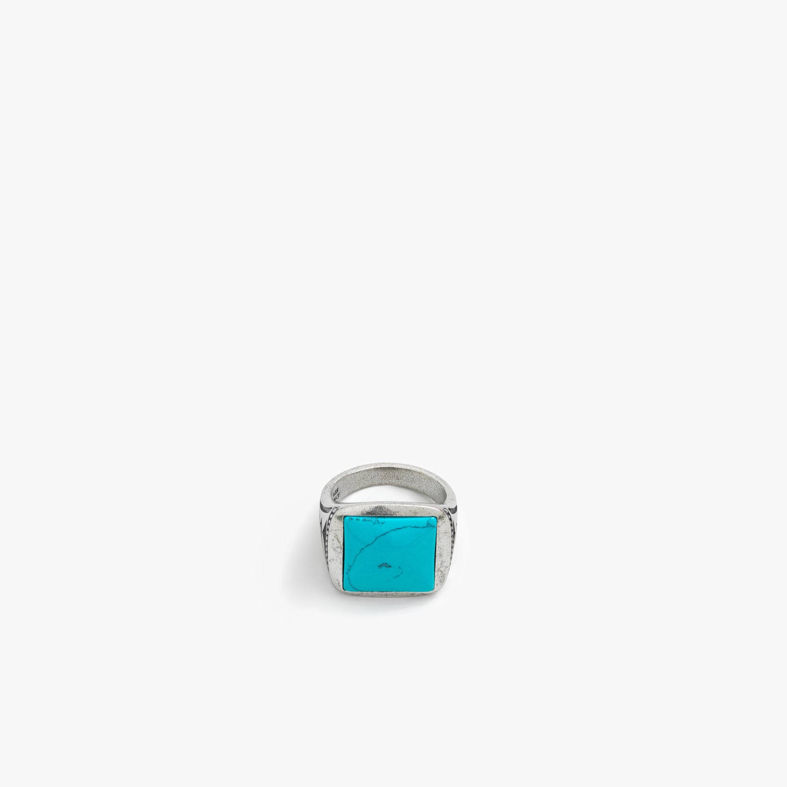 thumbnail image 2 of Vintage Black Turquoise Men's Stainless Steel Signet Ring - 316L, Classic Band 2 of 6
