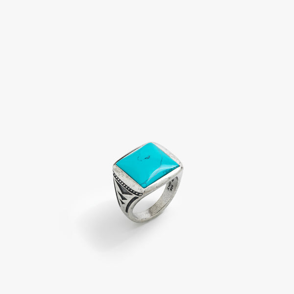 Myshiwu Sterling Silver Turquoise Ring For Men | Vintage Signet Style, Sizes 8-9.5, Handcrafted With Artificial Turquoise - View #6