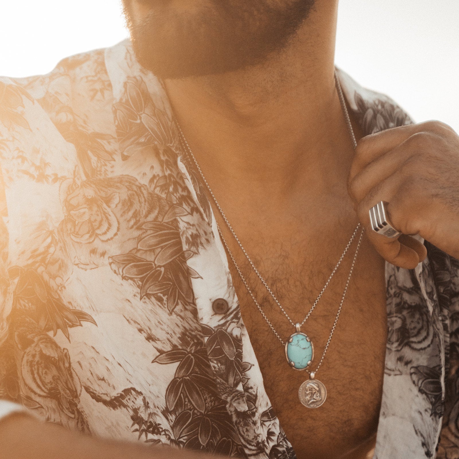 Men's Statement Leather Raw Turquoise Howlite Stone Necklace, Adjustable,  Geometric, Silver O Ring, Gift for Him / Husband, Real Stone Raw