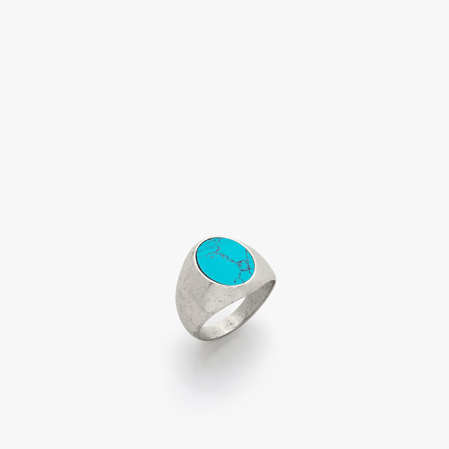 Sterling Silver Smooth Signet Ring with Turquoise Stone